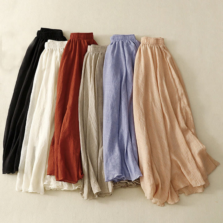 Buddha Stones Frühlings-beiläufiger, einfarbiger, plissierter Damen-Baumwollleinen-Rüschenrock in den Längen 7–8 - image 29