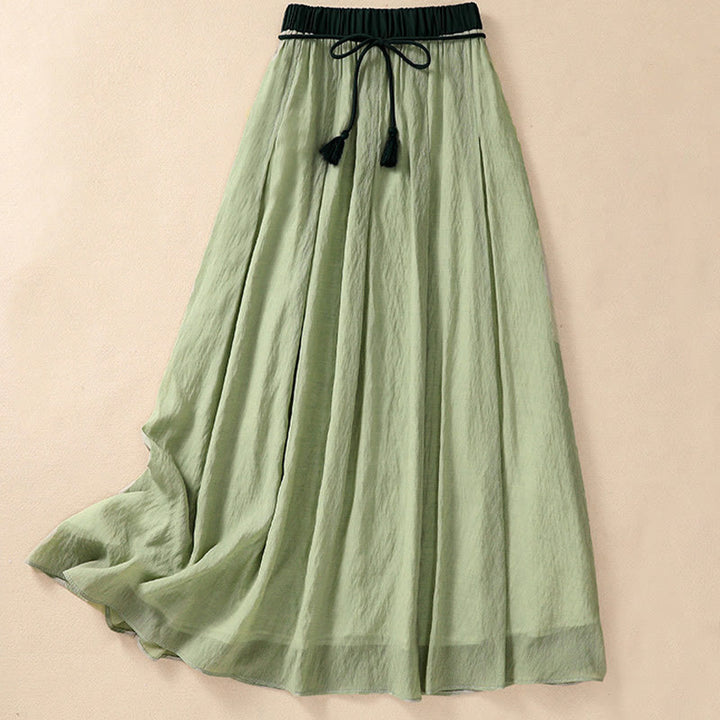 Buddha Stones Lässiger Damen-Rock aus Baumwolle und Leinen in Kontrastfarbe mit Plissee und Schnürung in der Länge 7–8 - image 24