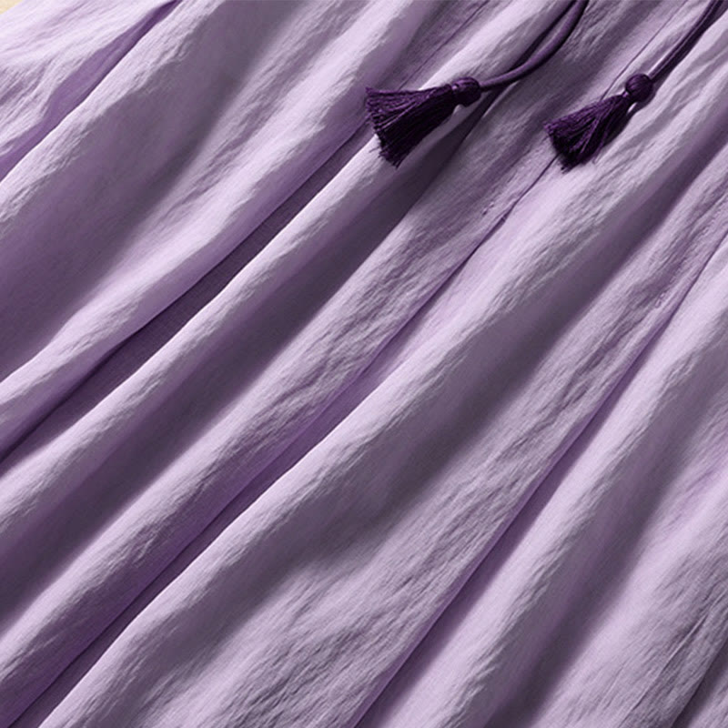 Buddha Stones Lässiger Damen-Rock aus Baumwolle und Leinen in Kontrastfarbe mit Plissee und Schnürung in der Länge 7–8 - image 19