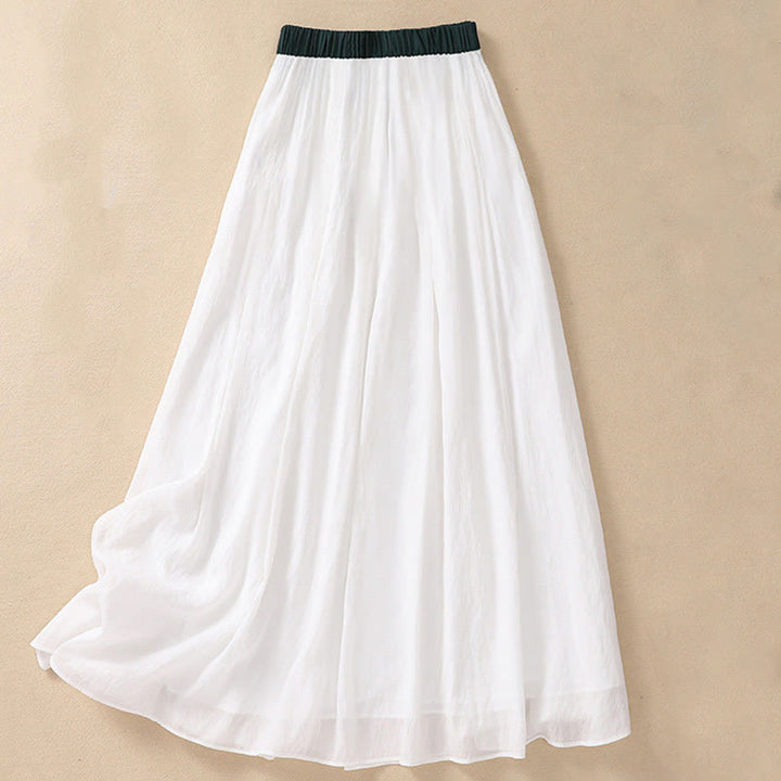 Buddha Stones Lässiger Damen-Rock aus Baumwolle und Leinen in Kontrastfarbe mit Plissee und Schnürung in der Länge 7–8 - Weiß - US 8-10, UK/AU 12-14, EU 40-42 (2XL) - image 10