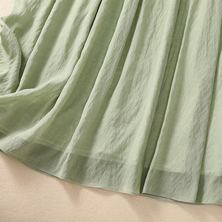 Buddha Stones Lässiger Damen-Rock aus Baumwolle und Leinen in Kontrastfarbe mit Plissee und Schnürung in der Länge 7–8 - image 32