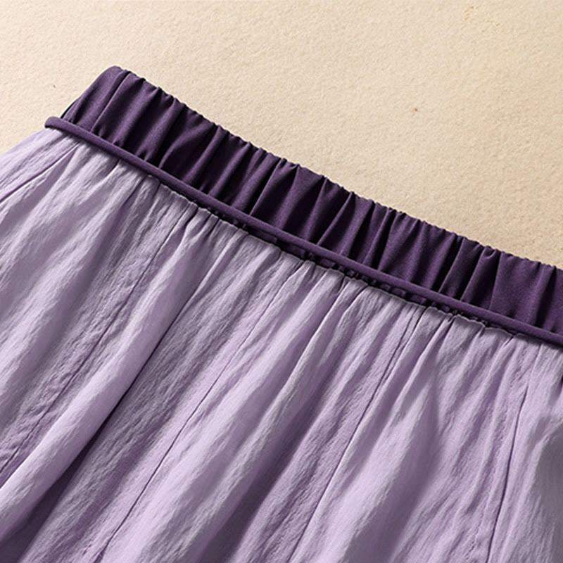 Buddha Stones Lässiger Damen-Rock aus Baumwolle und Leinen in Kontrastfarbe mit Plissee und Schnürung in der Länge 7–8 - image 20