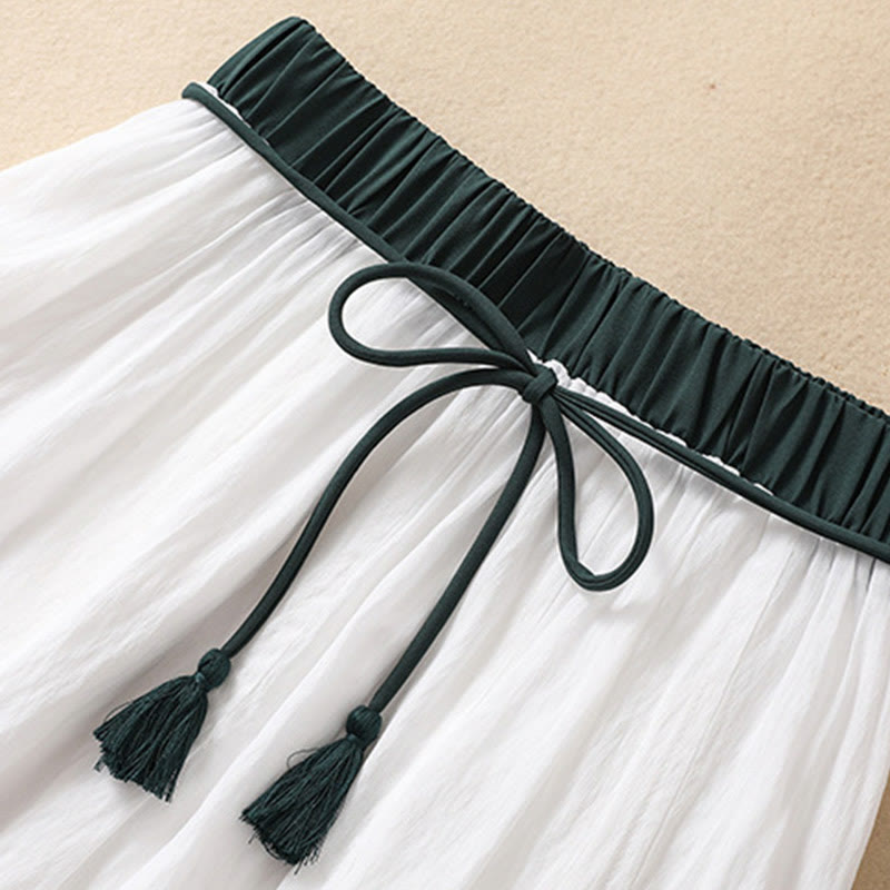 Buddha Stones Lässiger Damen-Rock aus Baumwolle und Leinen in Kontrastfarbe mit Plissee und Schnürung in der Länge 7–8 - image 12