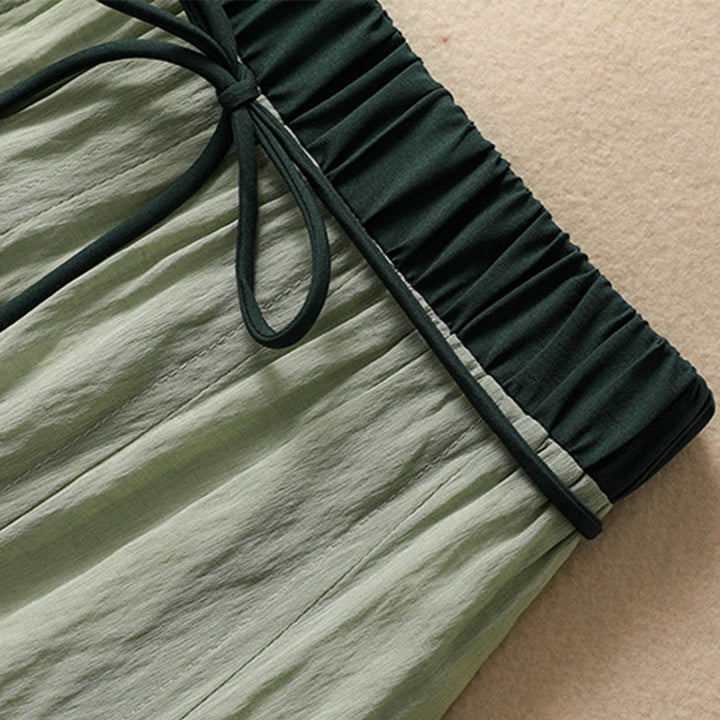 Buddha Stones Lässiger Damen-Rock aus Baumwolle und Leinen in Kontrastfarbe mit Plissee und Schnürung in der Länge 7–8 - image 26