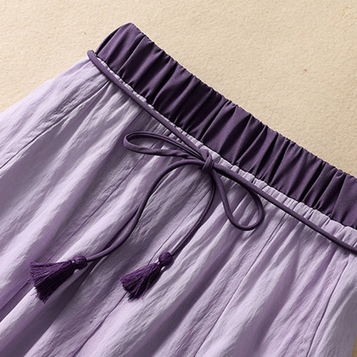 Buddha Stones Lässiger Damen-Rock aus Baumwolle und Leinen in Kontrastfarbe mit Plissee und Schnürung in der Länge 7–8 - image 18