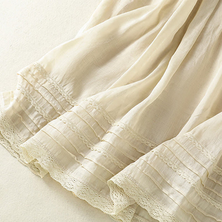 Buddha Stones Sommer-Rock aus einfarbigem Baumwollleinen mit Kordelzug und Spitze und Patchwork-Design für Damen in 7-8 Länge - image 33