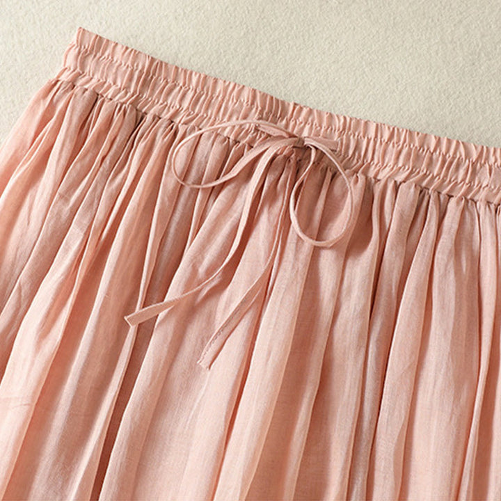 Buddha Stones Sommer-Rock aus einfarbigem Baumwollleinen mit Kordelzug und Spitze und Patchwork-Design für Damen in 7-8 Länge - image 3