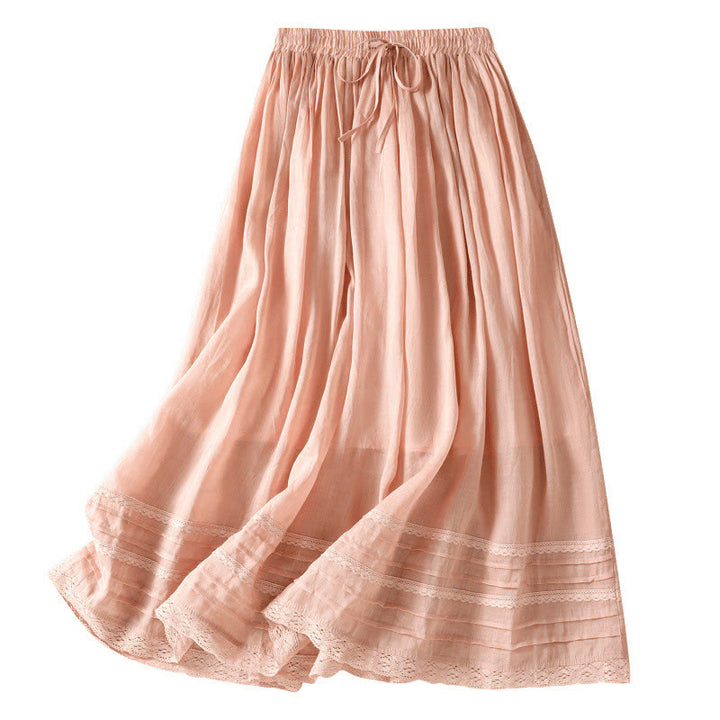 Buddha Stones Sommer-Rock aus einfarbigem Baumwollleinen mit Kordelzug und Spitze und Patchwork-Design für Damen in 7-8 Länge - image 9