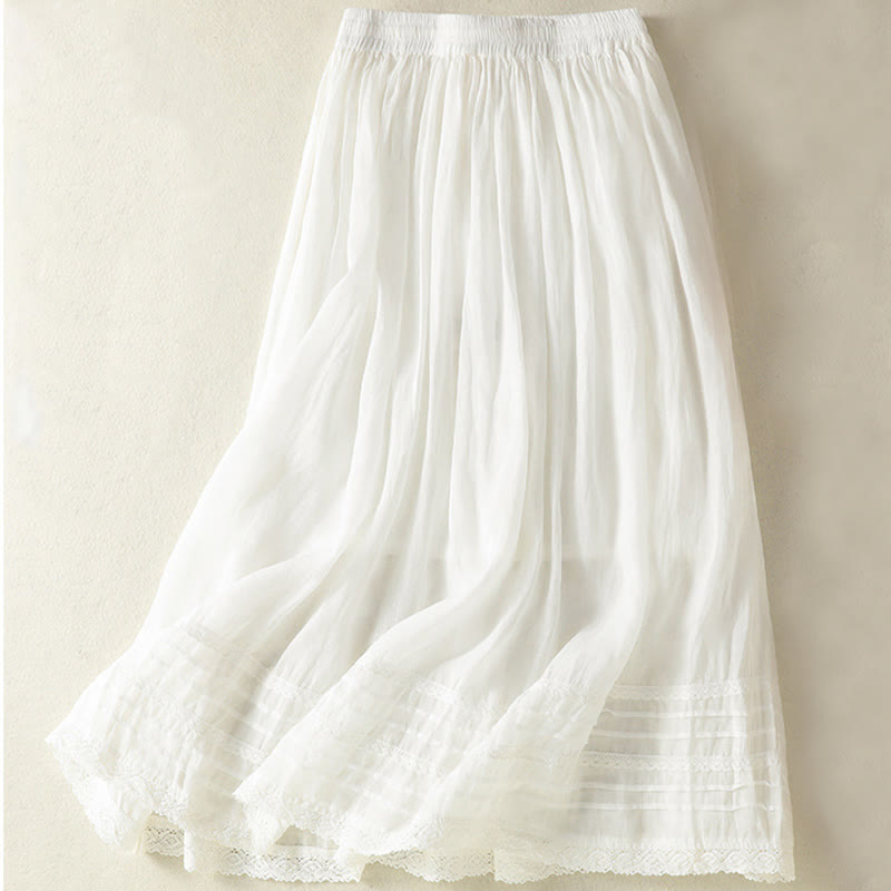 Buddha Stones Sommer-Rock aus einfarbigem Baumwollleinen mit Kordelzug und Spitze und Patchwork-Design für Damen in 7-8 Länge - image 11