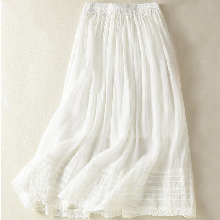 Buddha Stones Sommer-Rock aus einfarbigem Baumwollleinen mit Kordelzug und Spitze und Patchwork-Design für Damen in 7-8 Länge - image 11