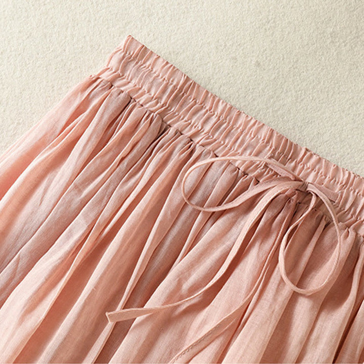 Buddha Stones Sommer-Rock aus einfarbigem Baumwollleinen mit Kordelzug und Spitze und Patchwork-Design für Damen in 7-8 Länge - image 4