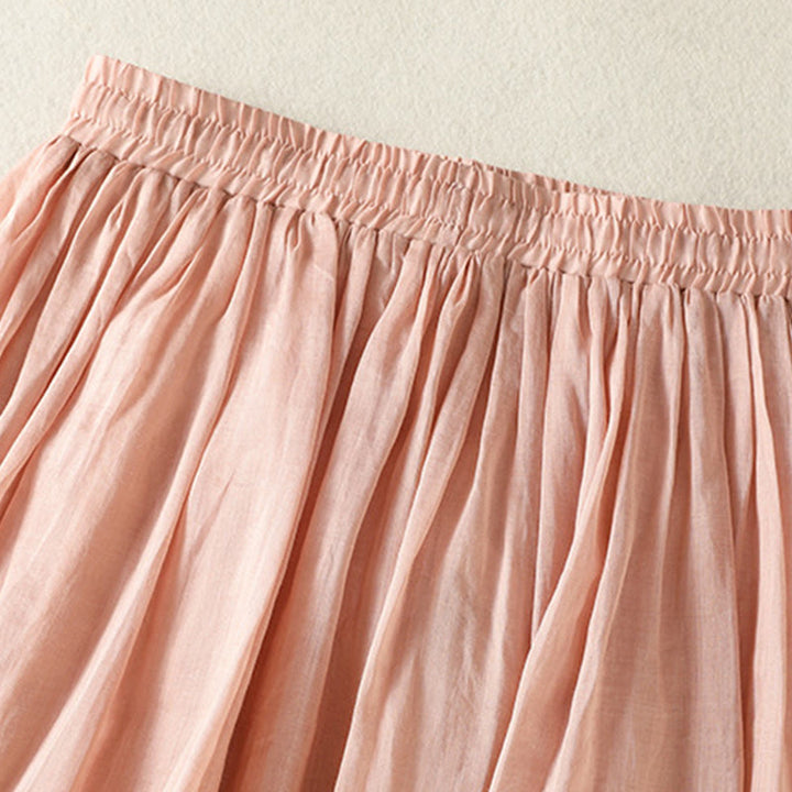 Buddha Stones Sommer-Rock aus einfarbigem Baumwollleinen mit Kordelzug und Spitze und Patchwork-Design für Damen in 7-8 Länge - image 5