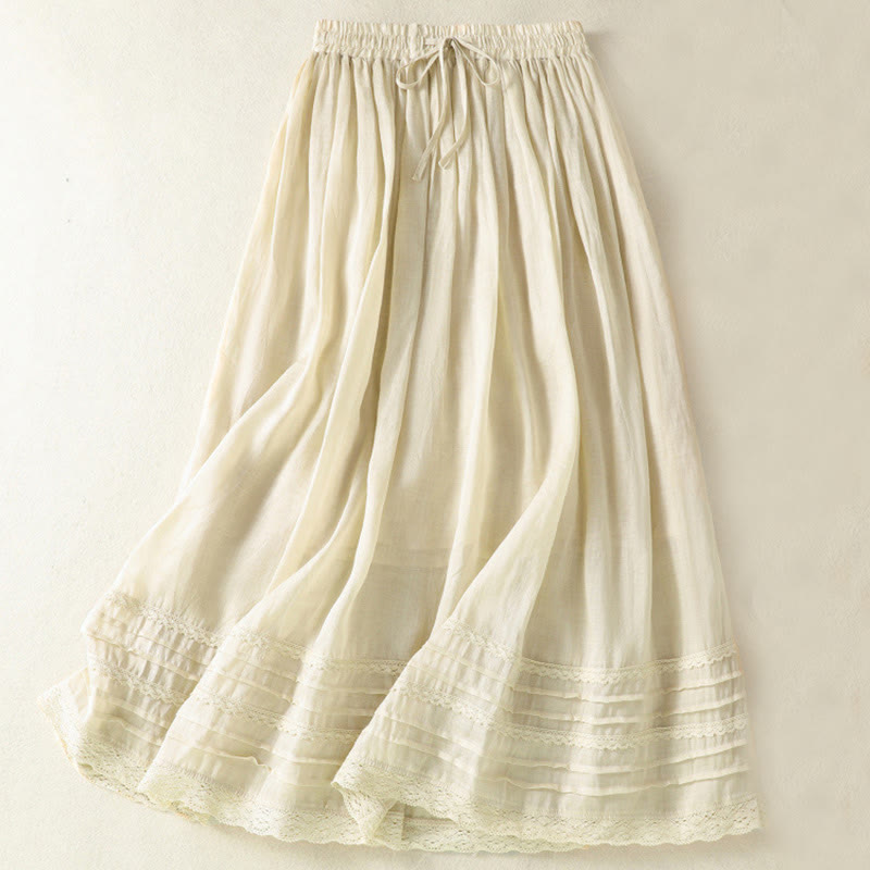 Buddha Stones Sommer-Rock aus einfarbigem Baumwollleinen mit Kordelzug und Spitze und Patchwork-Design für Damen in 7-8 Länge - Beige - US 8-10, UK/AU 12-14, EU 40-42 (2XL) - image 27