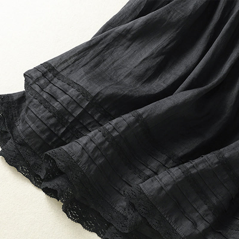 Buddha Stones Sommer-Rock aus einfarbigem Baumwollleinen mit Kordelzug und Spitze und Patchwork-Design für Damen in 7-8 Länge - image 25