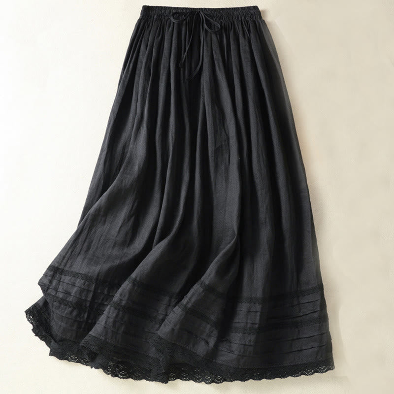 Buddha Stones Sommer-Rock aus einfarbigem Baumwollleinen mit Kordelzug und Spitze und Patchwork-Design für Damen in 7-8 Länge - Schwarz - US 8-10, UK/AU 12-14, EU 40-42 (2XL) - image 19