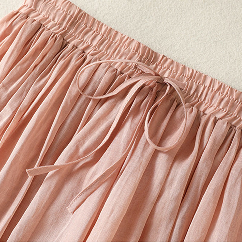 Buddha Stones Sommer-Rock aus einfarbigem Baumwollleinen mit Kordelzug und Spitze und Patchwork-Design für Damen in 7-8 Länge - image 2