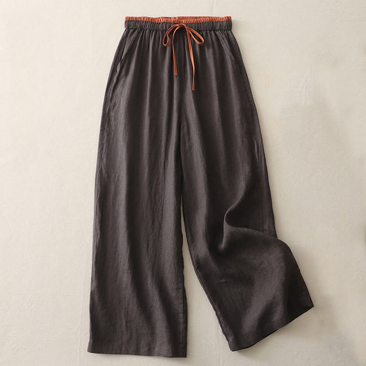 Buddha Stones Lässige Damenhose aus Baumwolle mit weitem Bein und Colorblock-Kordelzug und Taschen