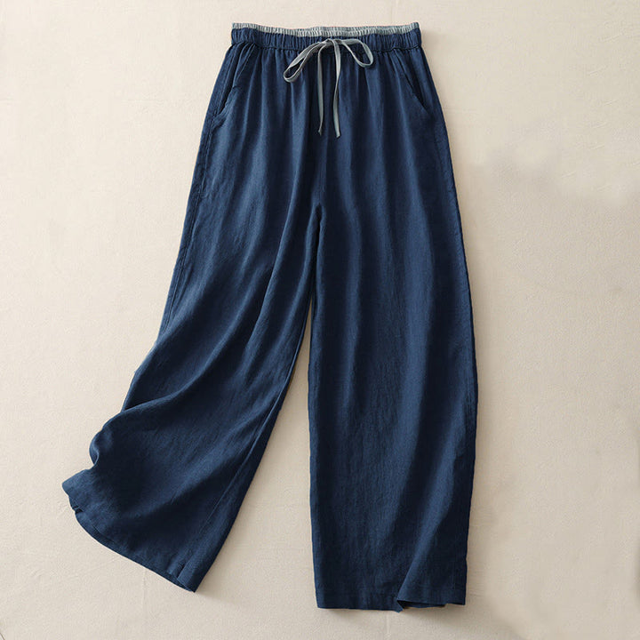 Buddha Stones Lässige Damenhose aus Baumwolle mit weitem Bein und Colorblock-Kordelzug und Taschen