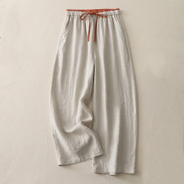 Buddha Stones Lässige Damenhose aus Baumwolle mit weitem Bein und Colorblock-Kordelzug und Taschen