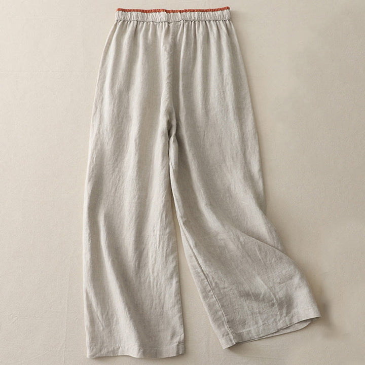 Buddha Stones Lässige Damenhose aus Baumwolle mit weitem Bein und Colorblock-Kordelzug und Taschen