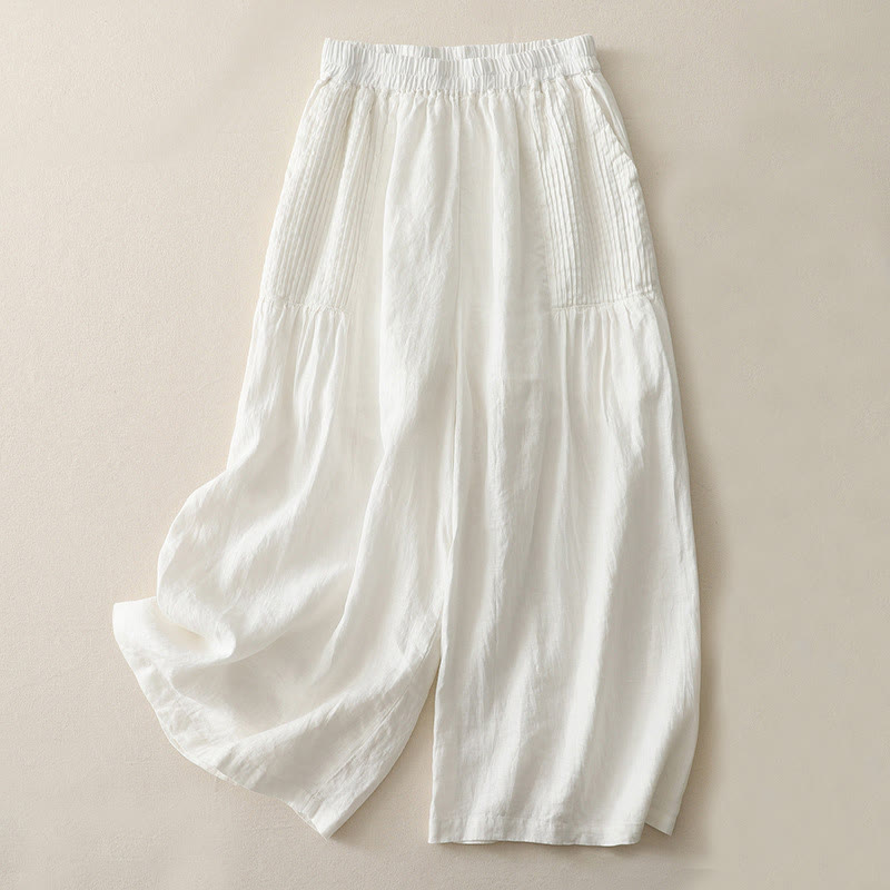 Buddha Stones Lässige, schlichte Tucker-Falten, elastische Damen-Polyesterhose mit weitem Bein und Taschen - Weiß - US8-10， UK/AU12-14，EU40-42 (2XL) - image 5