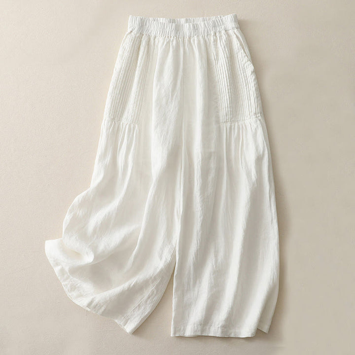 Buddha Stones Lässige, schlichte Tucker-Falten, elastische Damen-Polyesterhose mit weitem Bein und Taschen - Weiß - US8-10， UK/AU12-14，EU40-42 (2XL) - image 5