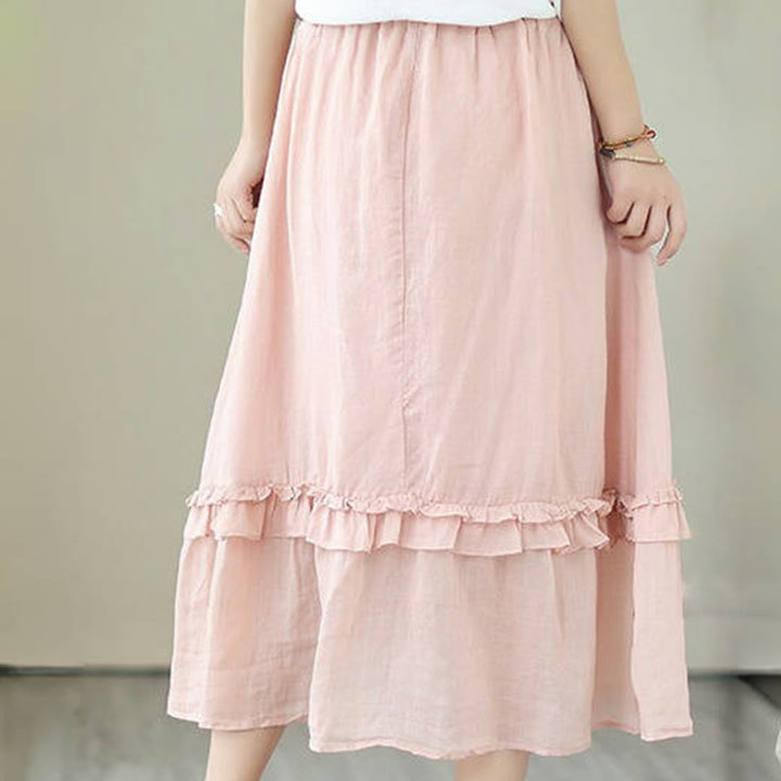 Buddha Stones Vintage Künstlerischer Reiner Farbiger Rüschendesign Unregelmäßiger Damenrock aus Baumwollleinen - image 8