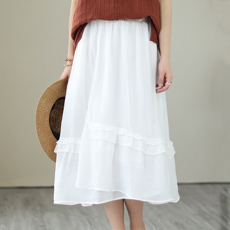 Buddha Stones Vintage Künstlerischer Reiner Farbiger Rüschendesign Unregelmäßiger Damenrock aus Baumwollleinen - image 25