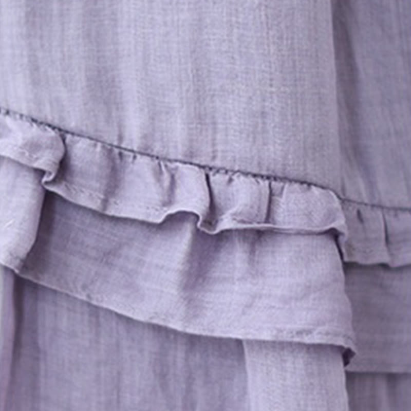 Buddha Stones Vintage Künstlerischer Reiner Farbiger Rüschendesign Unregelmäßiger Damenrock aus Baumwollleinen - image 19