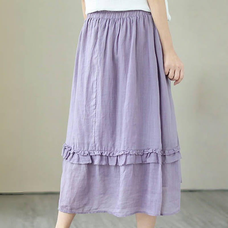 Buddha Stones Vintage Künstlerischer Reiner Farbiger Rüschendesign Unregelmäßiger Damenrock aus Baumwollleinen - image 13