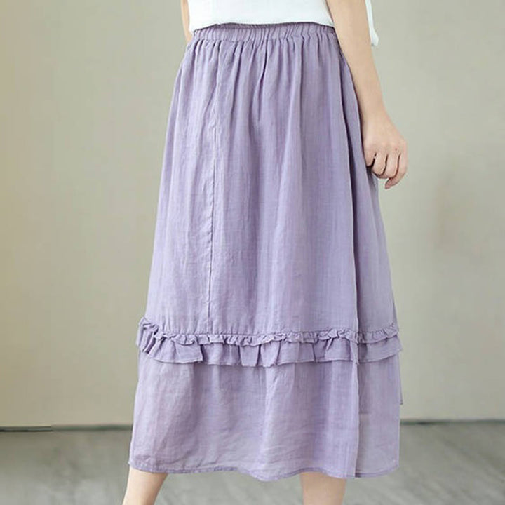 Buddha Stones Vintage Künstlerischer Reiner Farbiger Rüschendesign Unregelmäßiger Damenrock aus Baumwollleinen - image 13