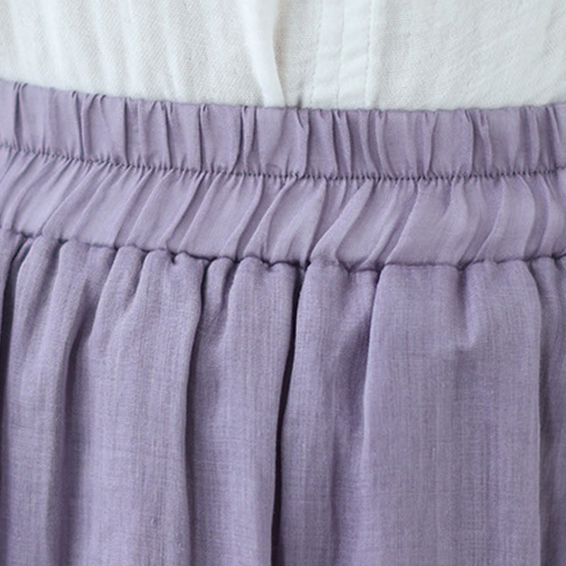 Buddha Stones Vintage Künstlerischer Reiner Farbiger Rüschendesign Unregelmäßiger Damenrock aus Baumwollleinen - image 17