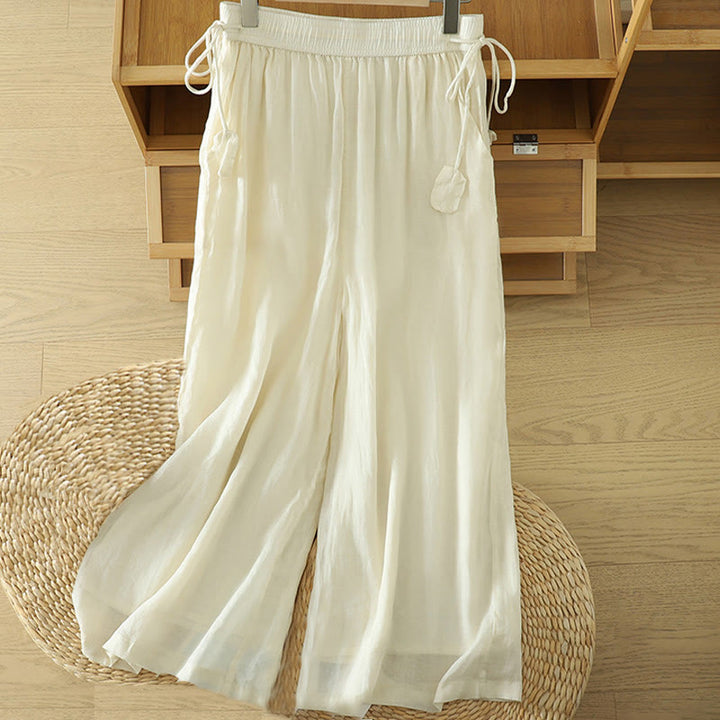 Buddha Stones Lässige, schlichte, gefütterte, elastische Damenhose aus Polyester mit weitem Bein und Taschen