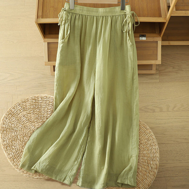 Buddha Stones Lässige, schlichte, gefütterte, elastische Damenhose aus Polyester mit weitem Bein und Taschen