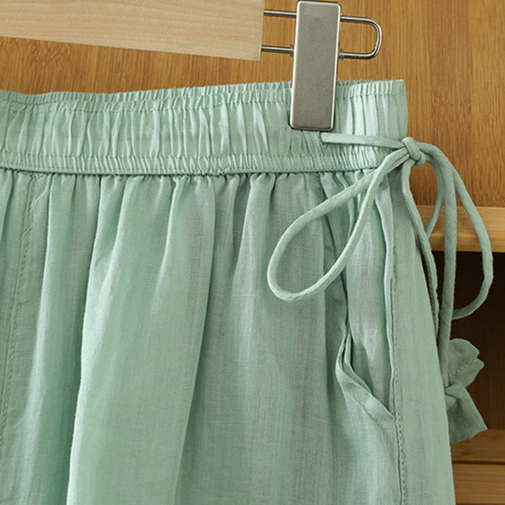 Buddha Stones Lässige, schlichte, gefütterte, elastische Damenhose aus Polyester mit weitem Bein und Taschen