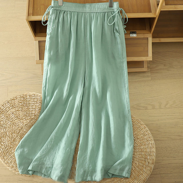 Buddha Stones Lässige, schlichte, gefütterte, elastische Damenhose aus Polyester mit weitem Bein und Taschen