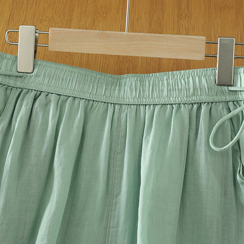 Buddha Stones Lässige, schlichte, gefütterte, elastische Damenhose aus Polyester mit weitem Bein und Taschen