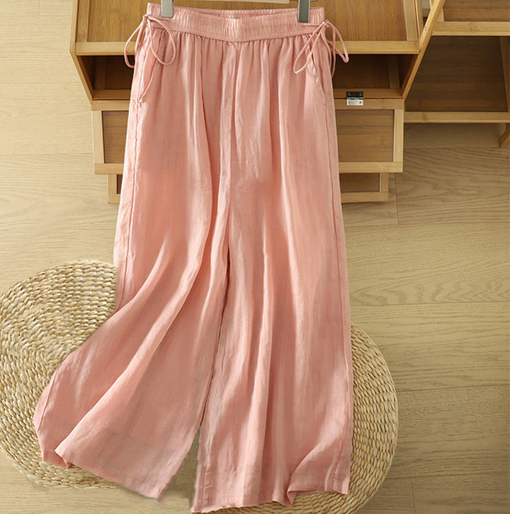 Buddha Stones Lässige, schlichte, gefütterte, elastische Damenhose aus Polyester mit weitem Bein und Taschen