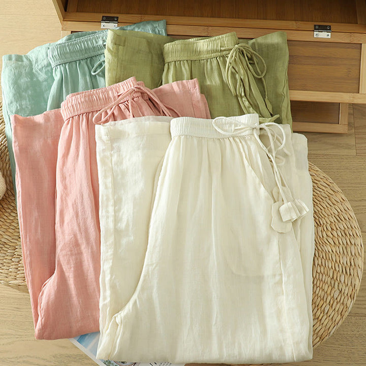 Buddha Stones Lässige, schlichte, gefütterte, elastische Damenhose aus Polyester mit weitem Bein und Taschen