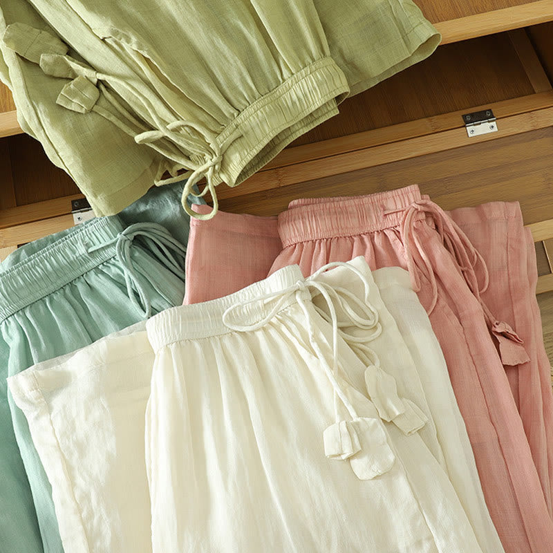 Buddha Stones Lässige, schlichte, gefütterte, elastische Damenhose aus Polyester mit weitem Bein und Taschen - image 24