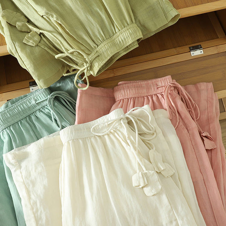 Buddha Stones Lässige, schlichte, gefütterte, elastische Damenhose aus Polyester mit weitem Bein und Taschen - image 24