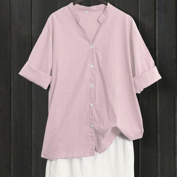 Buddha Stones Sommer Casual Plain Breasted Reversed Collar Kurzarm Damen Baumwolle Leinen Hemd - MistyRose - US20, UK/AU24, EU52 (5XL) - image 36