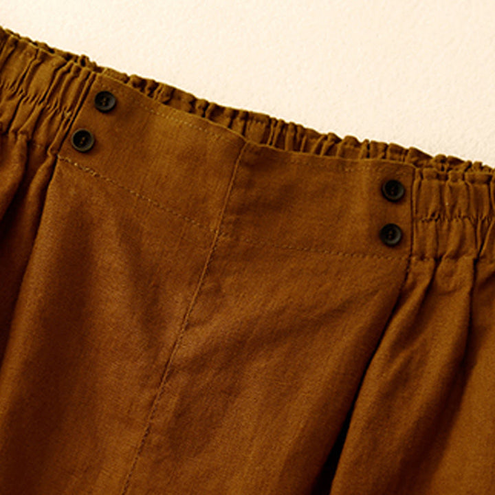Buddha Stones Sommer Casual Pleat Plain Baumwolle Leinen Damen Shorts mit Taschen