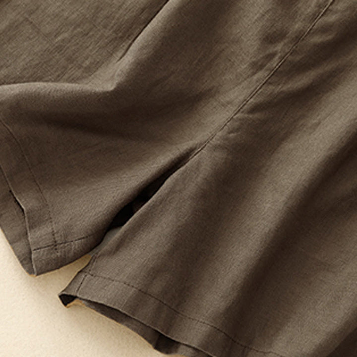 Buddha Stones Sommer Casual Pleat Plain Baumwolle Leinen Damen Shorts mit Taschen