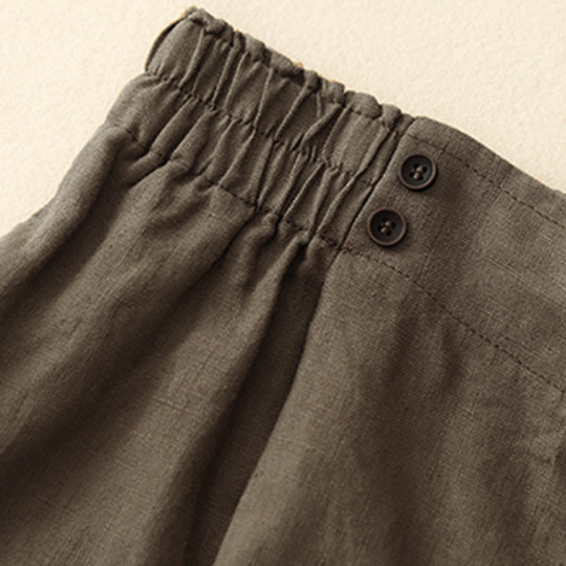 Buddha Stones Sommer Casual Pleat Plain Baumwolle Leinen Damen Shorts mit Taschen
