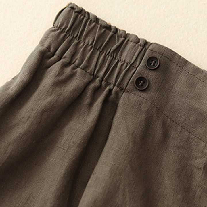 Buddha Stones Sommer Casual Pleat Plain Baumwolle Leinen Damen Shorts mit Taschen