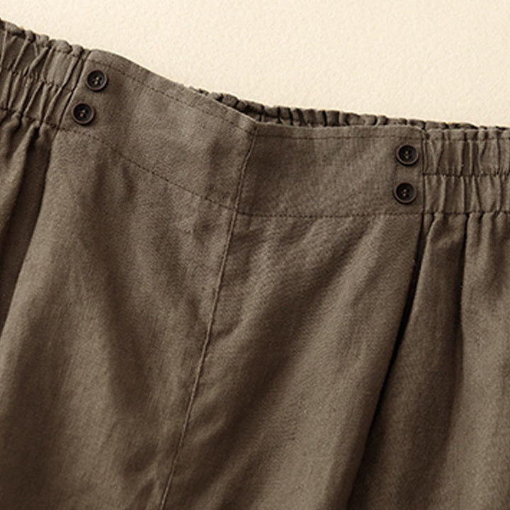 Buddha Stones Sommer Casual Pleat Plain Baumwolle Leinen Damen Shorts mit Taschen