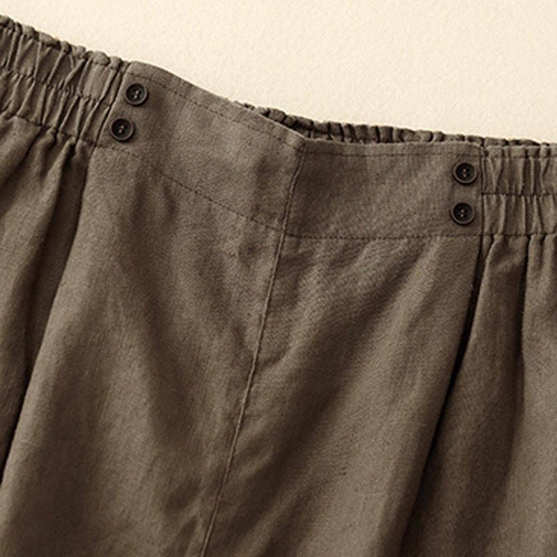Buddha Stones Sommer Casual Pleat Plain Baumwolle Leinen Damen Shorts mit Taschen