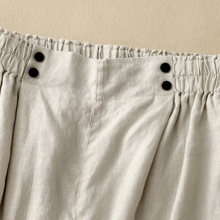 Buddha Stones Sommer Casual Pleat Plain Baumwolle Leinen Damen Shorts mit Taschen