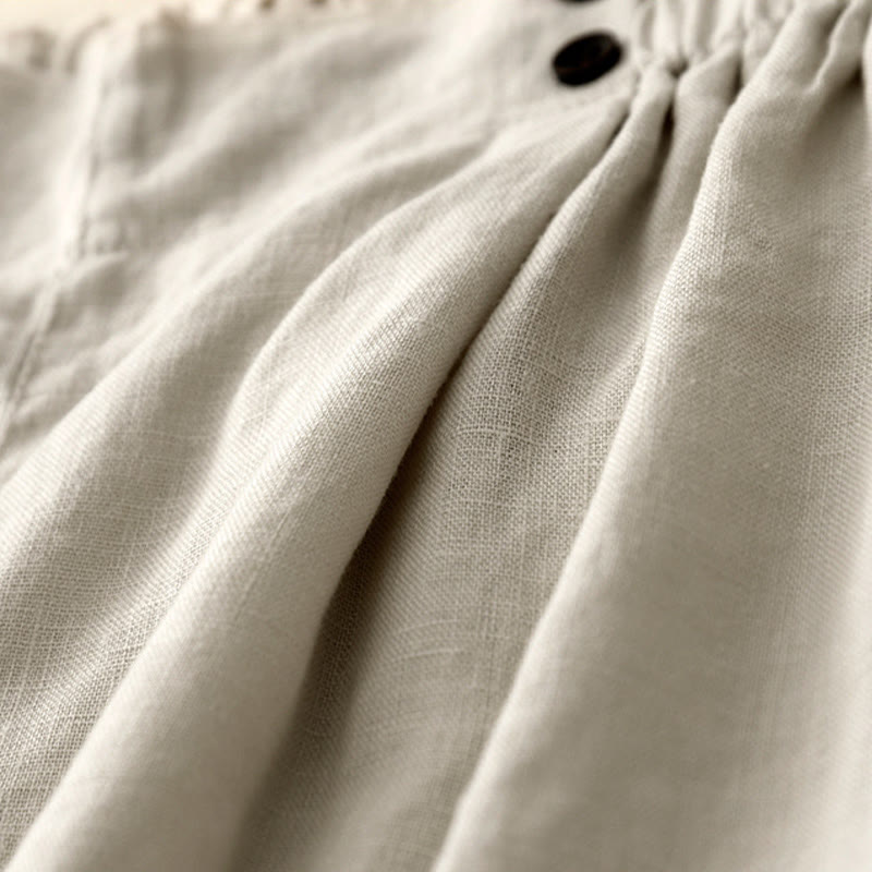 Buddha Stones Sommer Casual Pleat Plain Baumwolle Leinen Damen Shorts mit Taschen - image 20